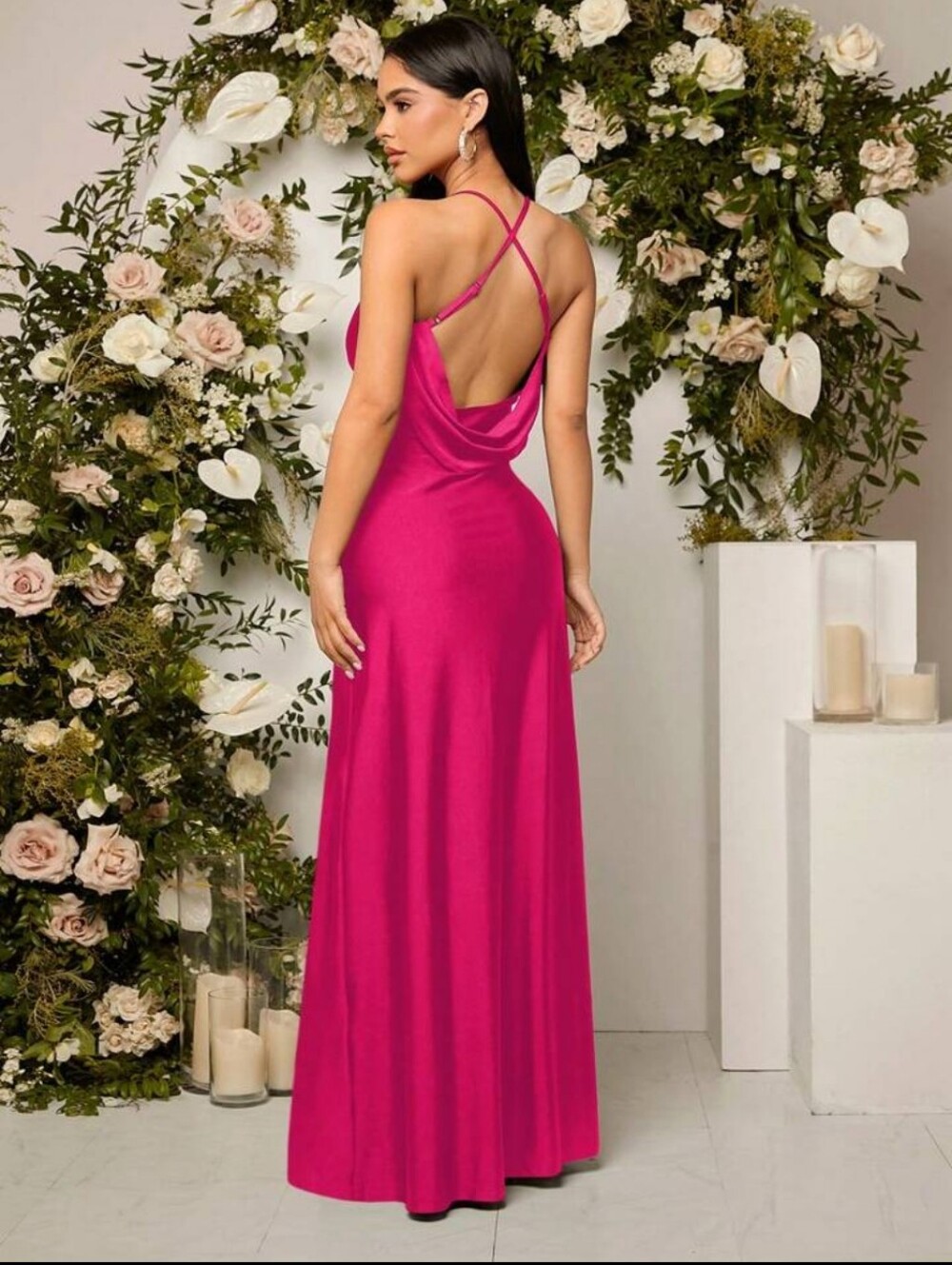 EUC•Shein Belle Draped Crisscross Backless Split Thigh Elegant Dress•Medium💗